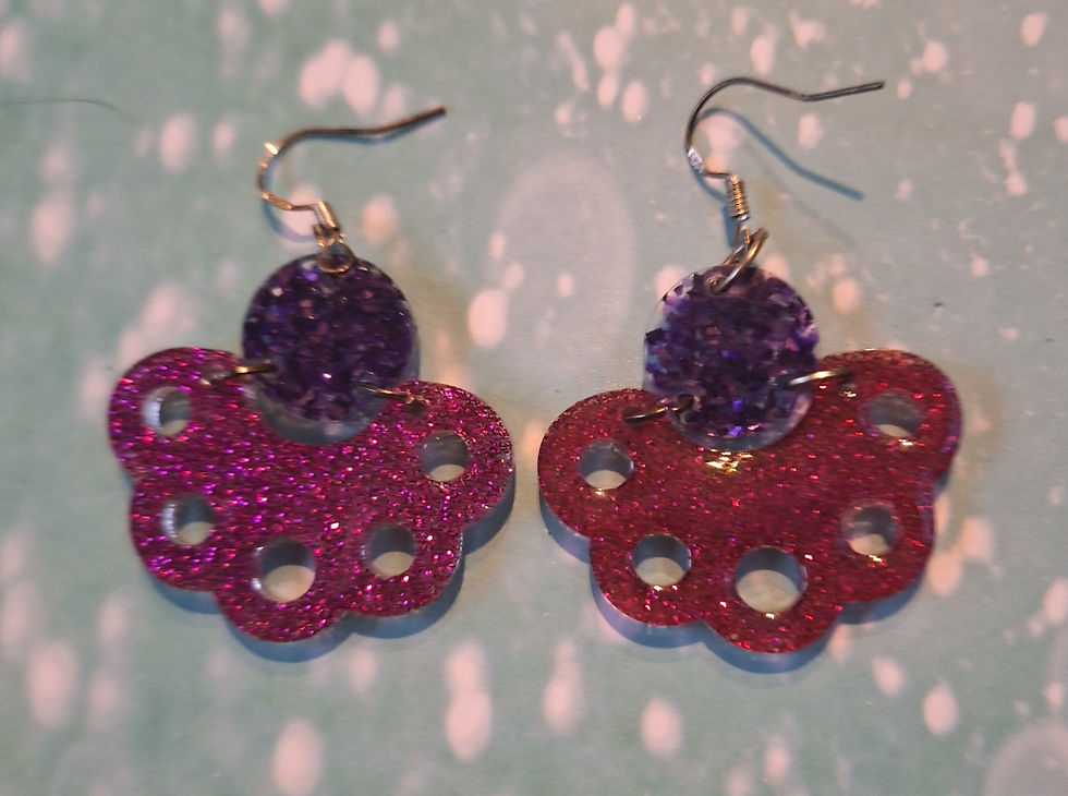 Thumbnail: Handmade pink and purple glitter moroccan flower earrings