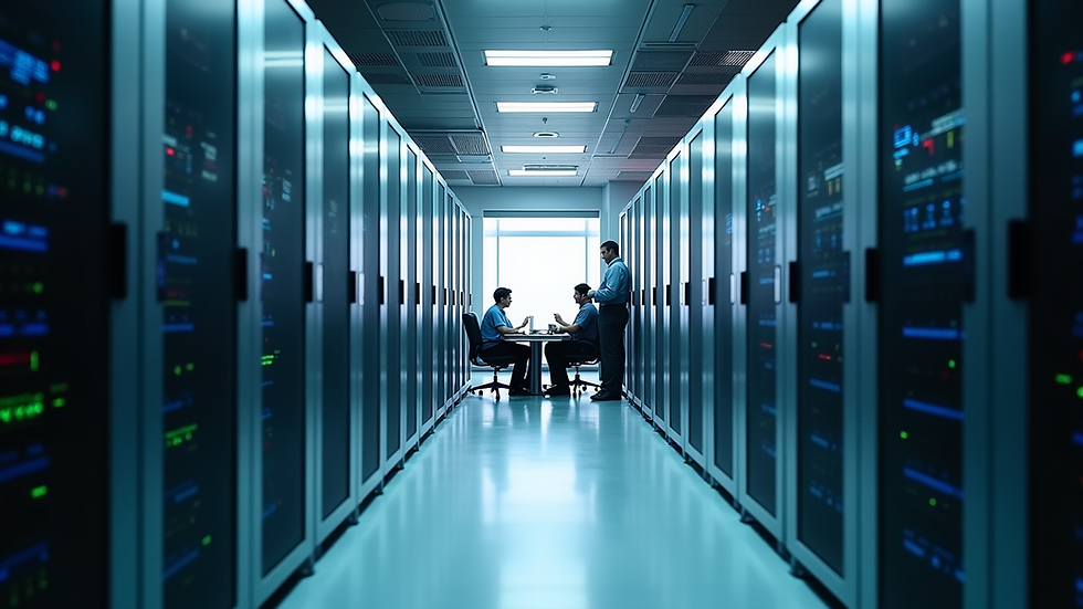 Eye-level view of a hospital server room with data security equipment