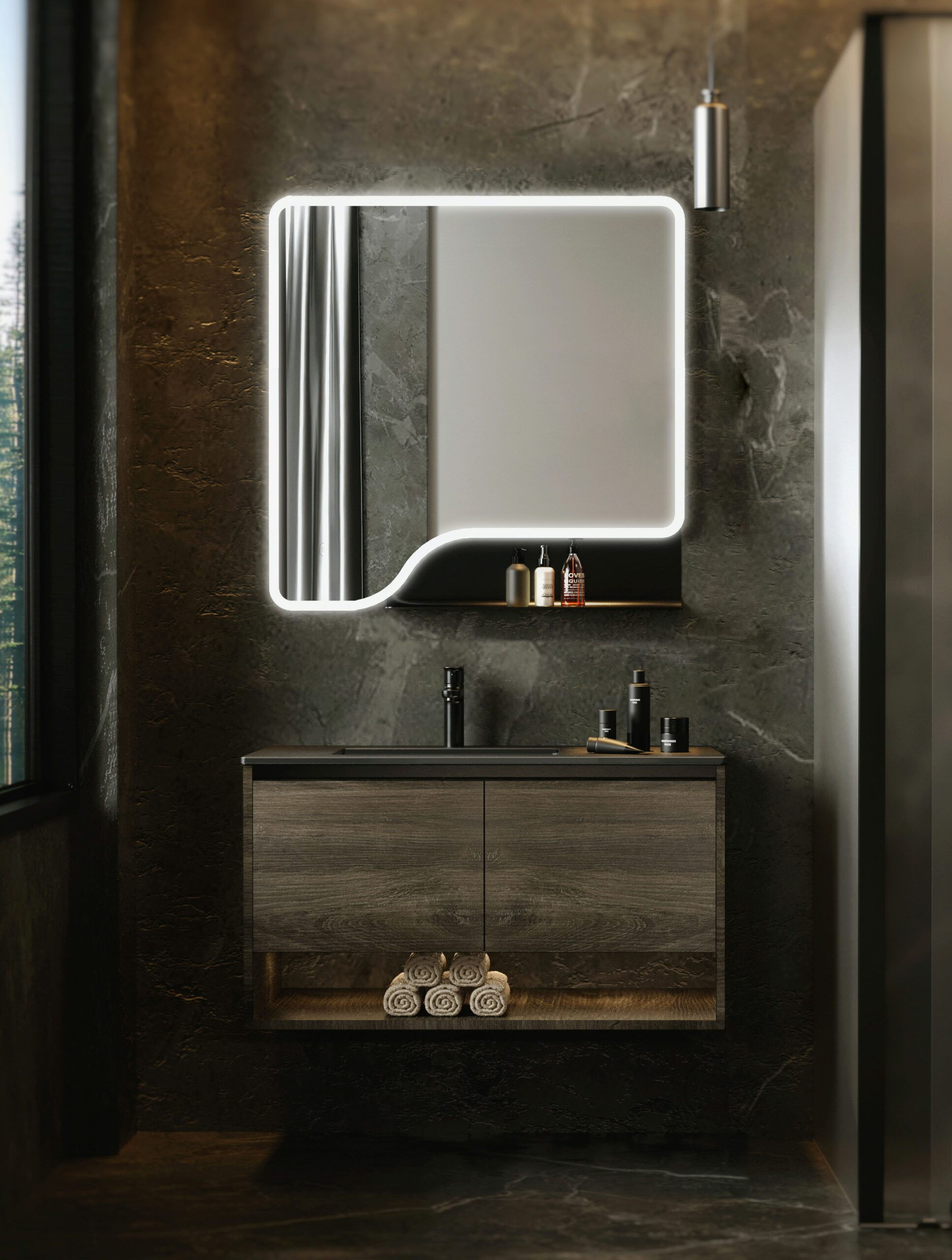 Glass Edge Shelf LED Mirror