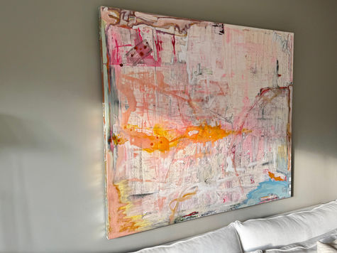 Abstraktes Gemälde in Beige und Orange