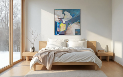 abstraktes Gemälde in Blau- und Beigetönen