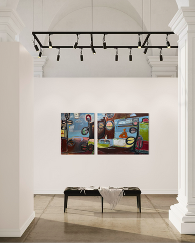 Abstraktes Gemälde mit Figur und Formen