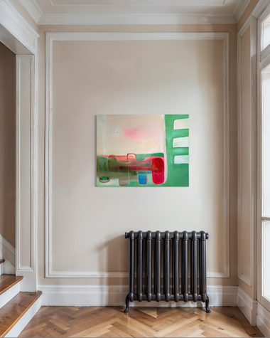 Abstraktes Gemälde in Grün- und Erdtönen