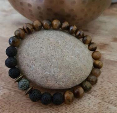 Miniature : Bracelet- pierre de lave,  œil de tigre et turquoise Africaine