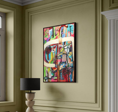 Buntes abstraktes Gemälde mit Linien und Formen