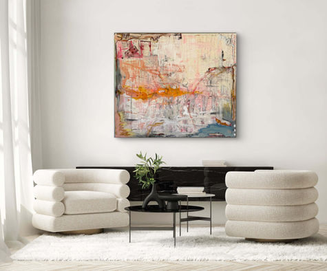 Abstraktes Gemälde in Beige und Orange