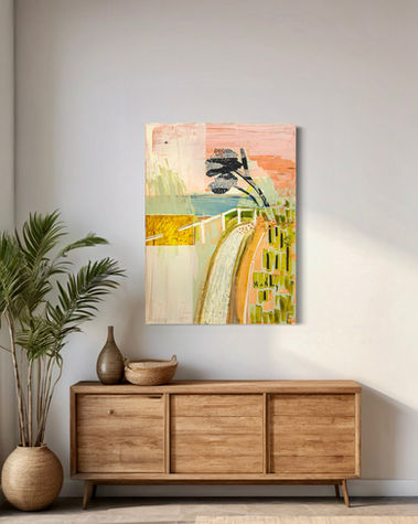 Abstraktes Acrylgemälde in Blau- und Erdtönen