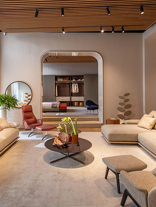 Blisscape sofa by Ludovica Serafini and Roberto Palomba for Poltrona Frau, with leather platform and large cushions – The Five Seasons Collection 2025