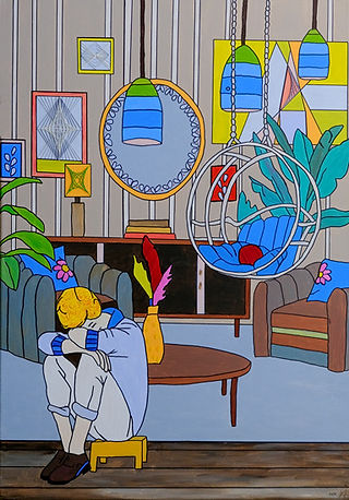 Paradiso - 2024 - 70x50cm - Malerei mit Elementen der Nadelmalerei und Fragmenten der Fadengrafik - Kerstin Heinze-Grohmann