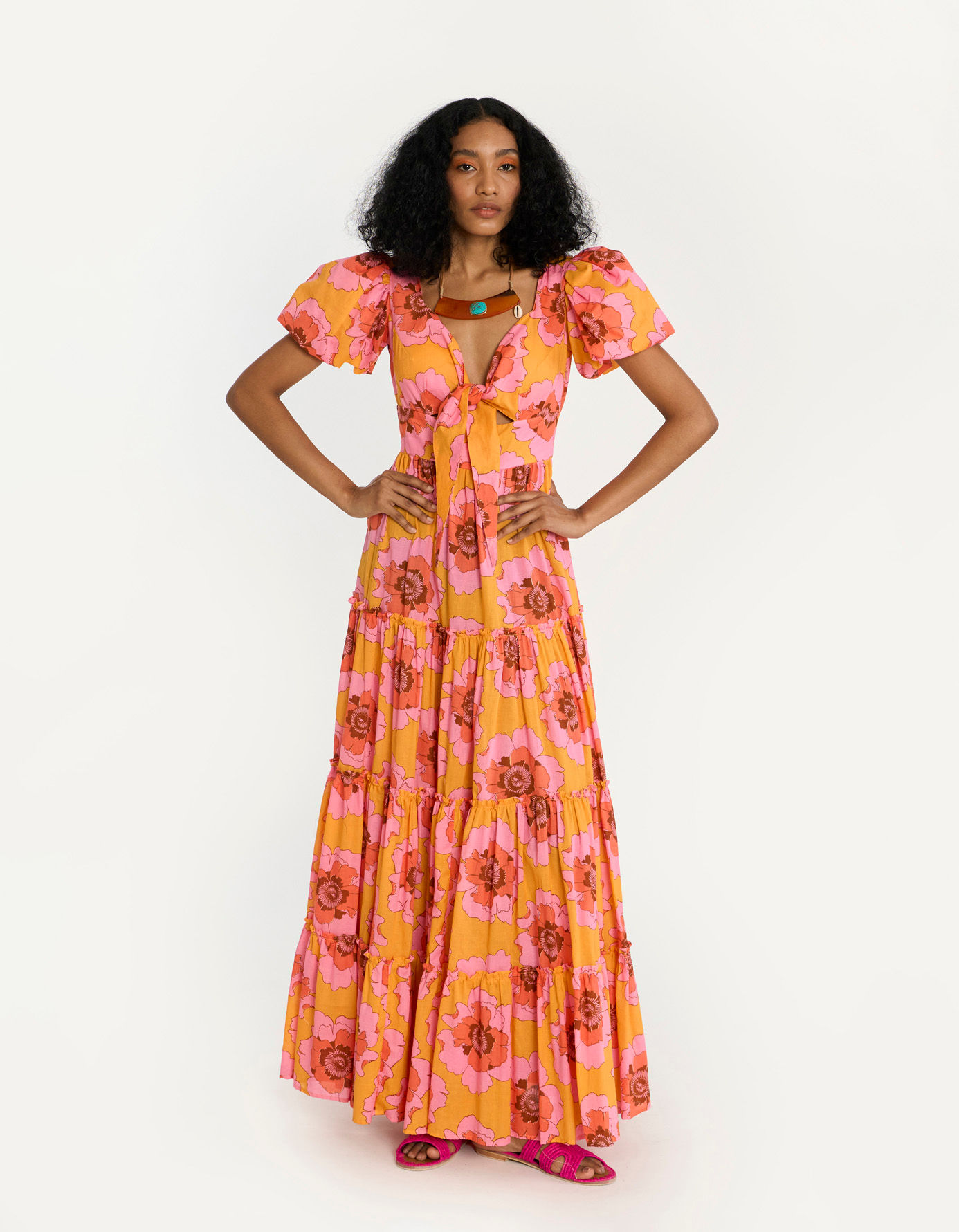 The Floral Printed Front Tie Up Maxi Dress