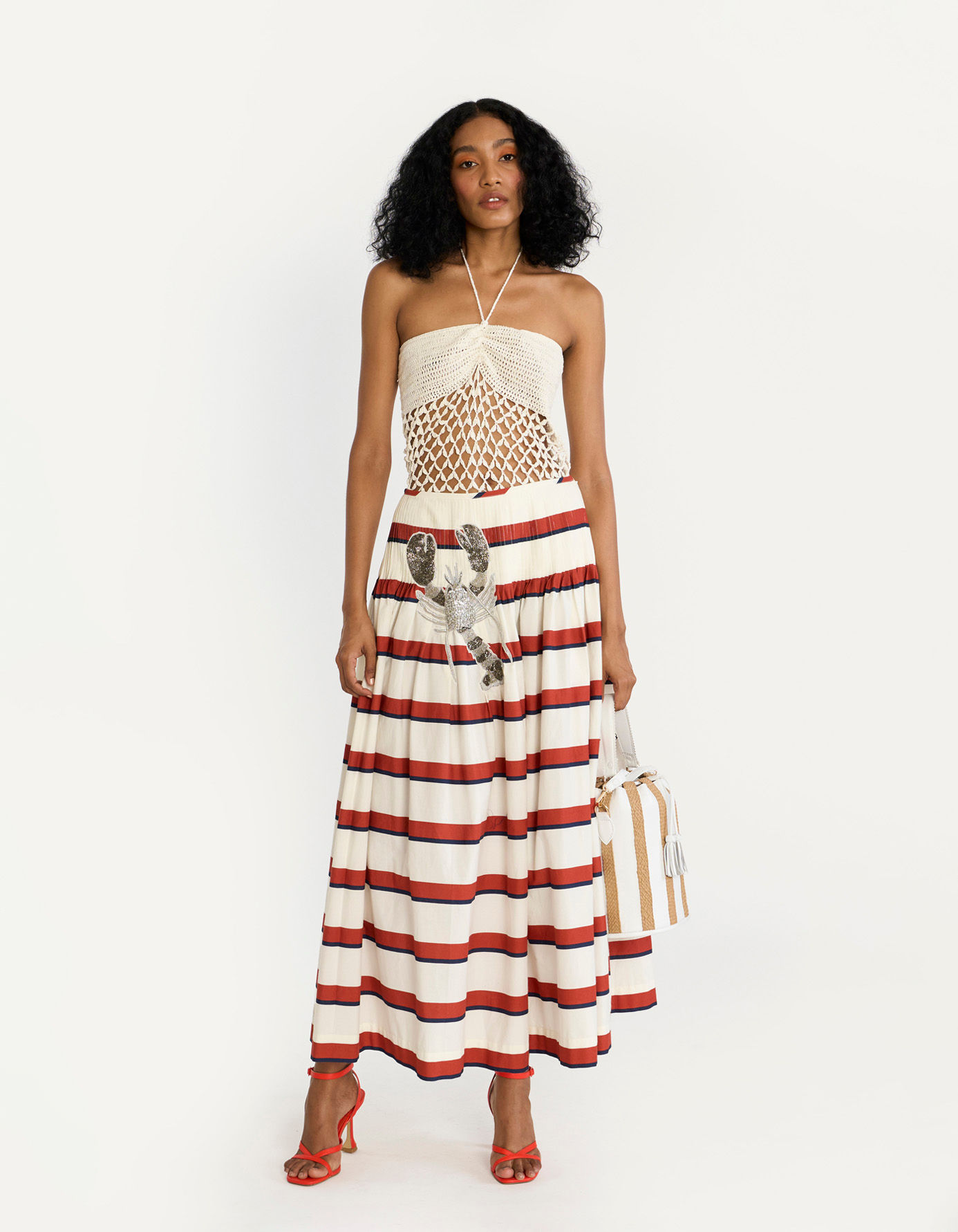 The Striped Pleated Skirt With Lobster Embroidery