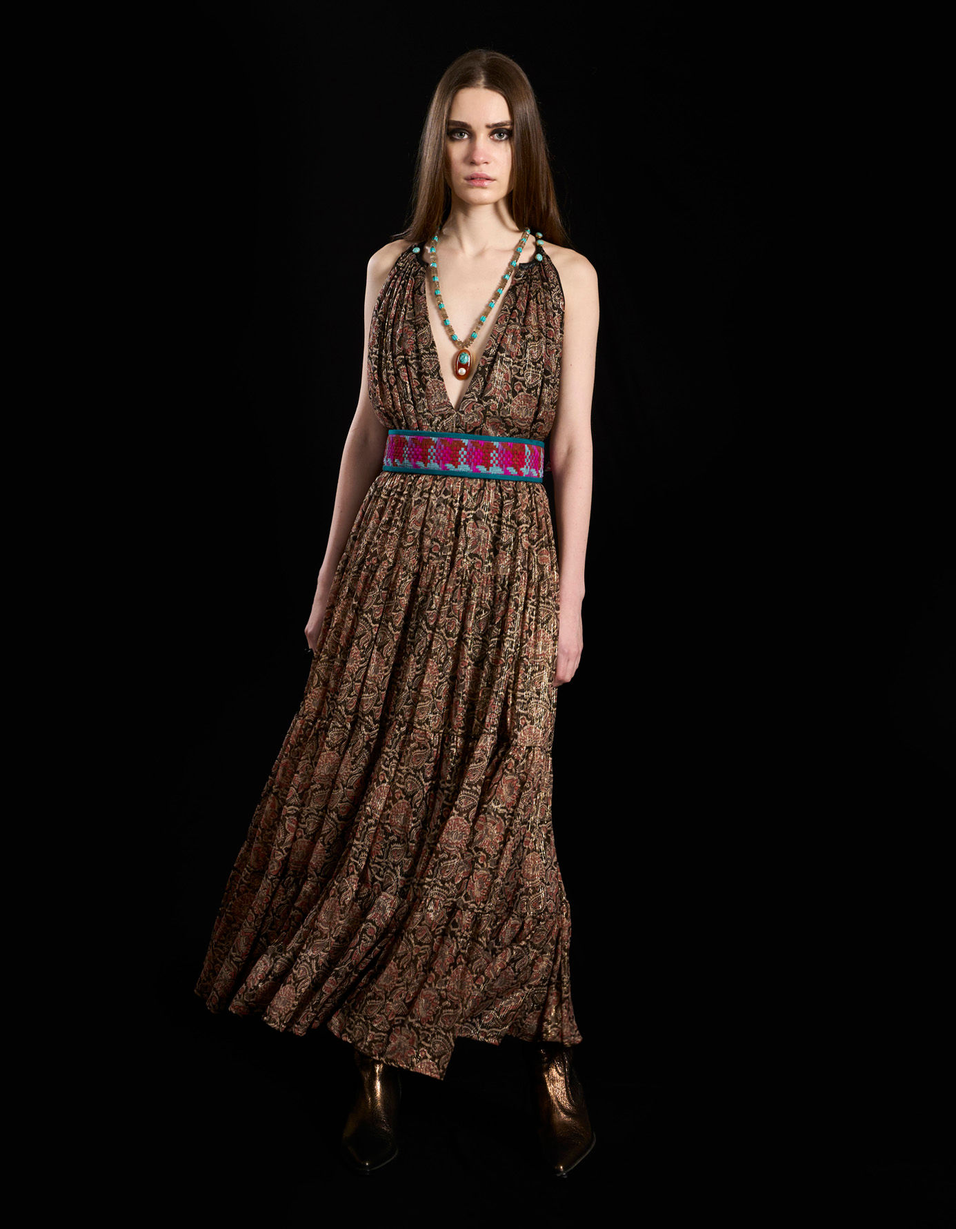 The Eurasian Gathered Maxi Dress With Stones