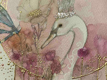Pink swan and dragonfly illustration