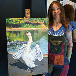 Artist with their work