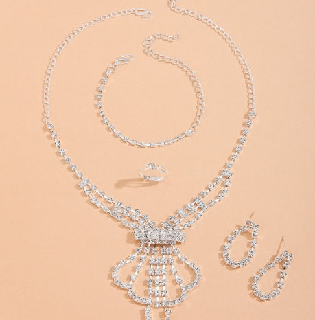 Bridal Jewelry Set with Crystal Necklace, Earrings, Rings