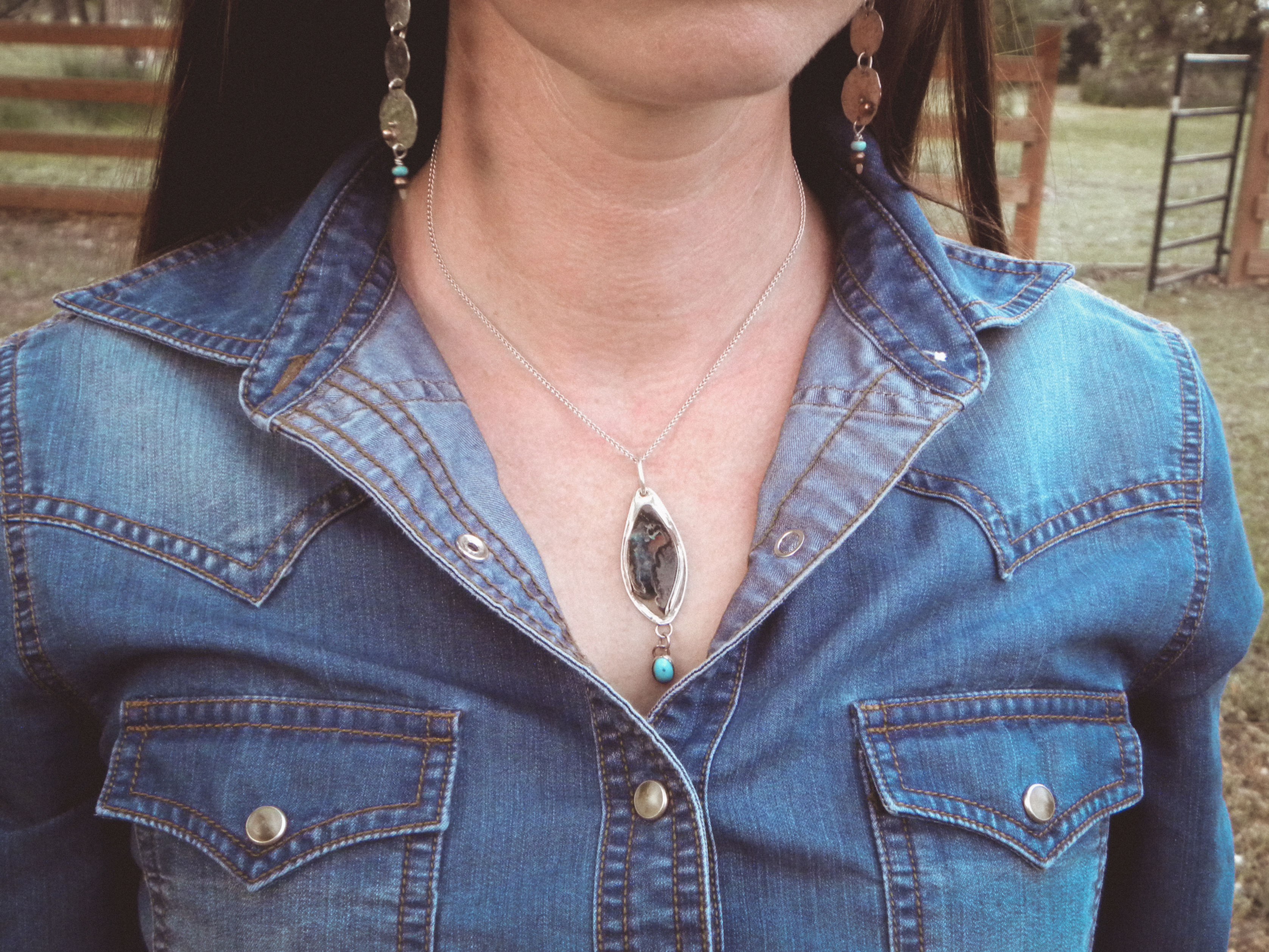 Chrysocolla Druzy with Turquoise Drop Pendant