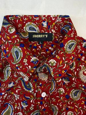 サムネイル： Sherry's Paisley washable Silk Shirt: Volcanic Red and Royal Blue