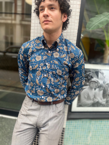 Sherry's Paisley Washable Silk Shirt: Classic Blue, Ecru and Gold