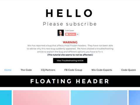 Frozen header is not working on Wix, Wix Code and Corvid