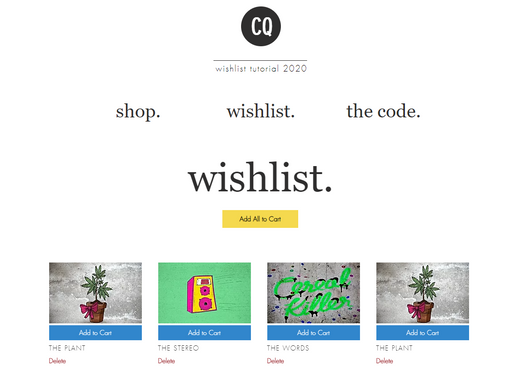 Creating a Wishlist using Wix Stores with add to cart function