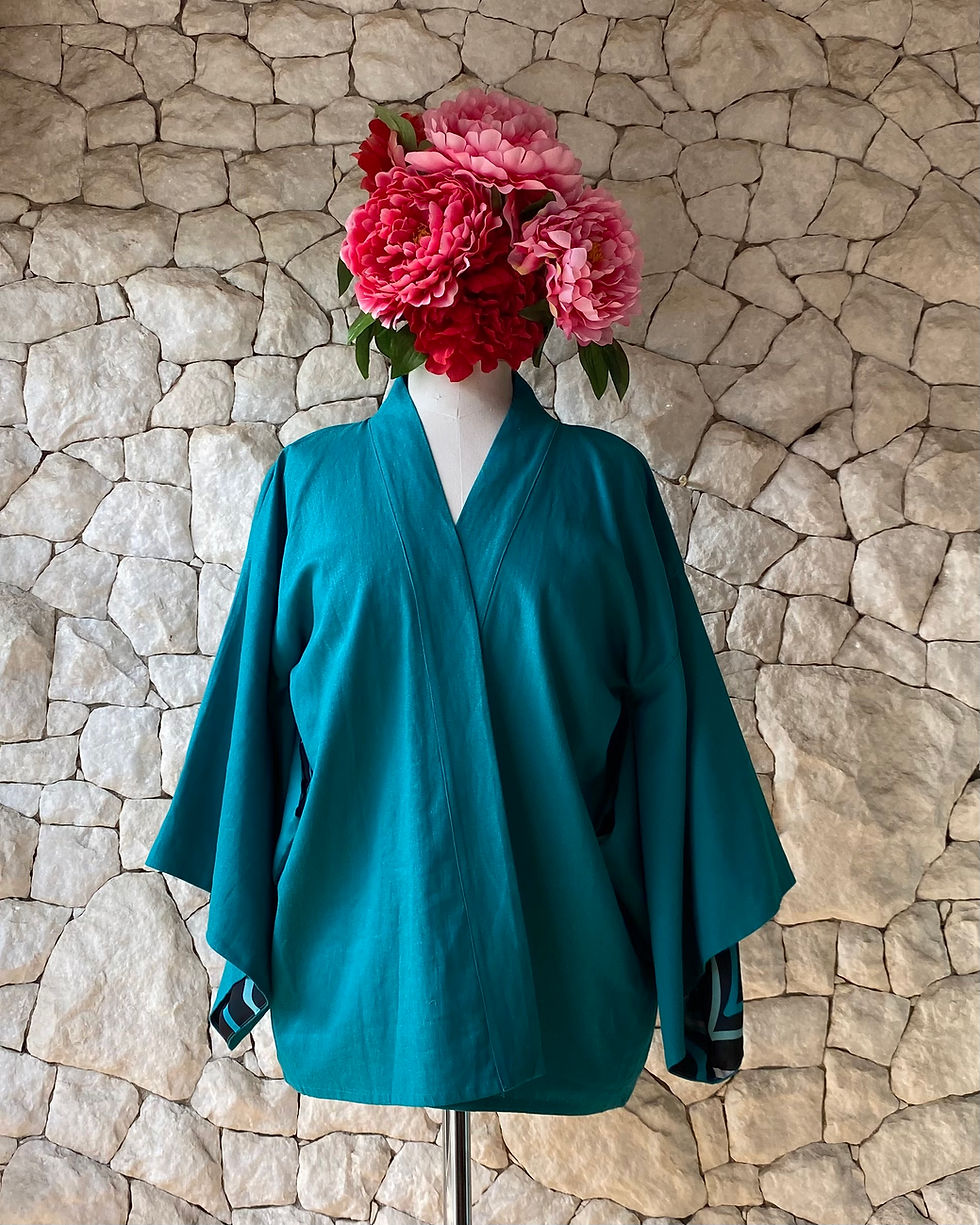 Thumbnail: Kimono Kyoto curto linho Esmeralda