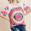 Thumbnail: French Terry Tie Dye Printed Casual Mini Bubble Sleeves Tunic Top