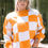 Thumbnail: Orange Checkered Bishop Sleeve Sweater