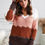Thumbnail: V Neck Colorblock Textured Knit Sweater