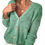 Thumbnail: Khaki V Shaped Neckline Buttoned Knit Sweater