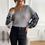 Thumbnail: Womens V Neck Sweater With Leopard Print Sleeves