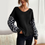 Thumbnail: Womens V Neck Sweater With Leopard Print Sleeves