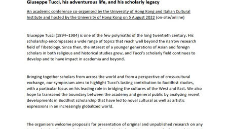 Call for Papers: Giuseppe Tucci, his adventurous life, and his scholarly legacy