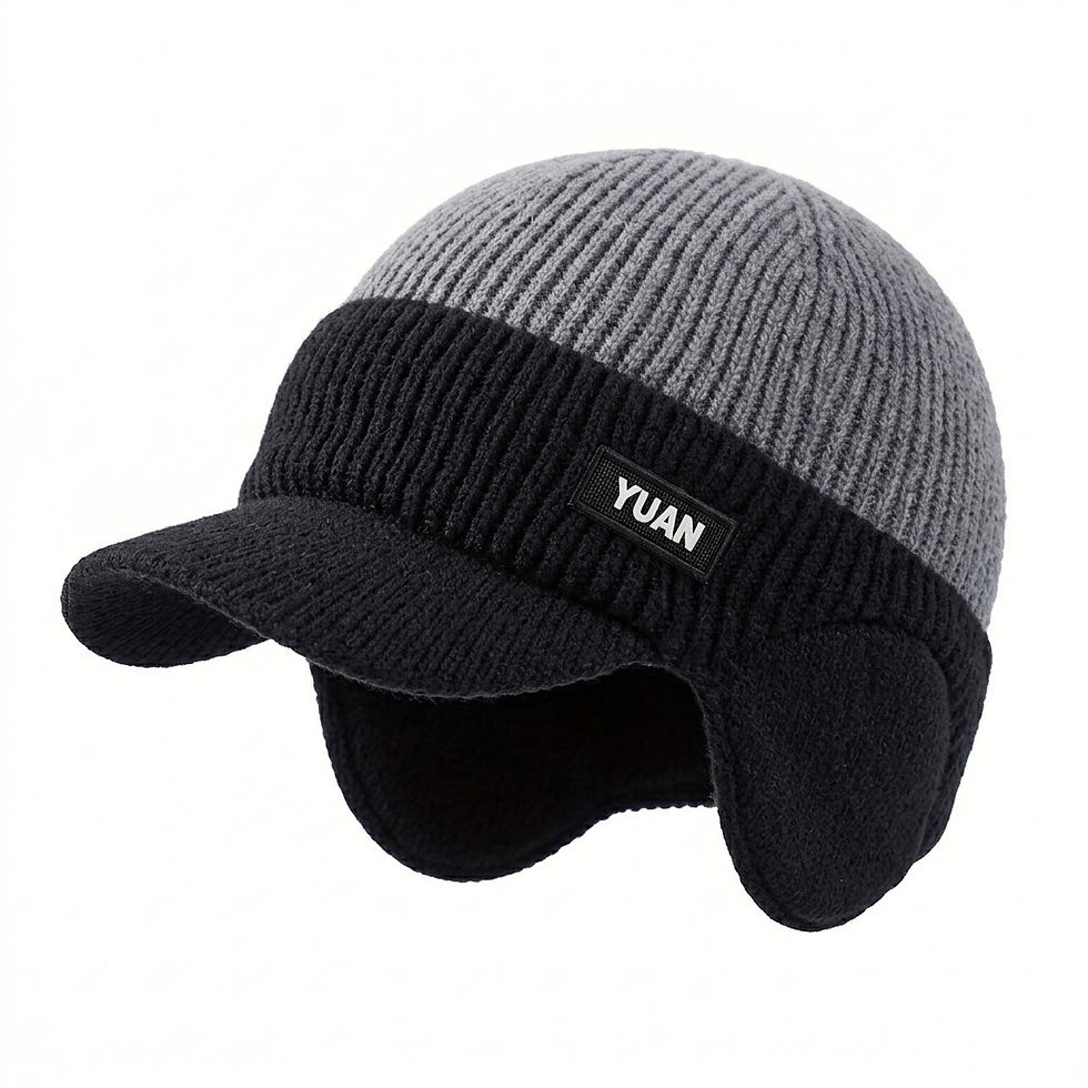 Knit & Shield Thermal Cap, two-tone knit with ear flaps (view 1)