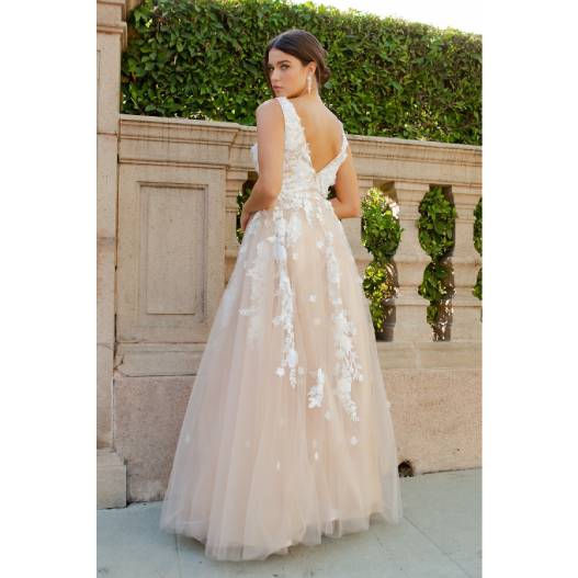 Thumbnail: Prom Dress with Floral Embroidered Lace Bodice and Tulle Skirt CinCouture-8040J