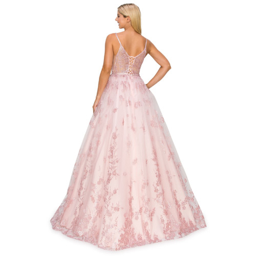 Dokotoo Women's Deep V-Neck Embroidered Lace Evening Dress - Long Formal Prom Gown With Slit, Backless