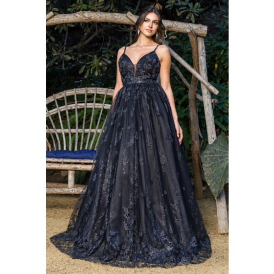 Floral Embroidered V-Neck Prom Dress WDC Gown CinCouture -8039J | WDC Gown