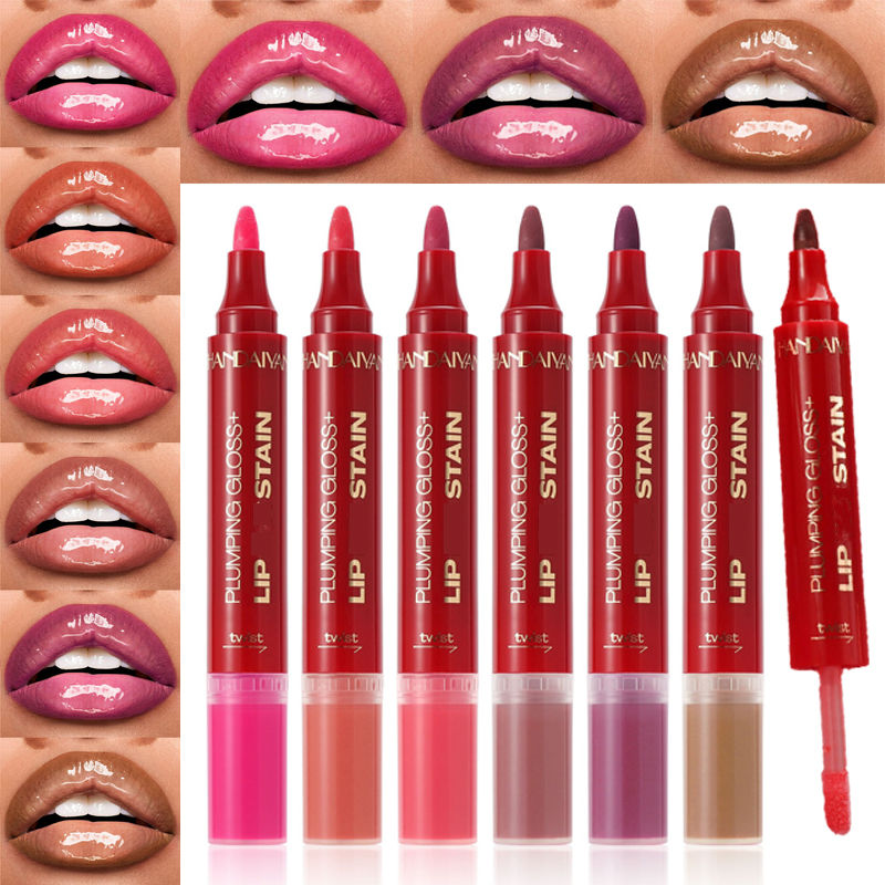 Double-headed Liquid Lip Gloss Pen Lip Contour Liner Oil 2 in 1 Lip Glaze Long L