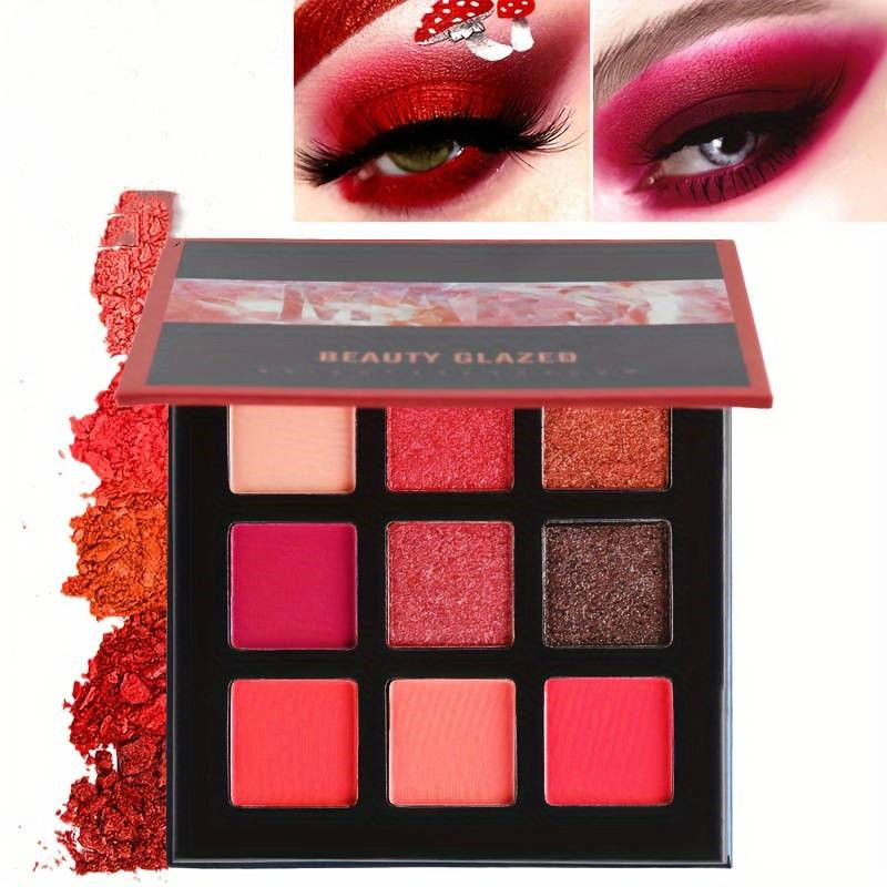 Matte Glitter Eyeshadow Palette 9 Colors, Red Color Tone Shimmer Eyeshadow Palet