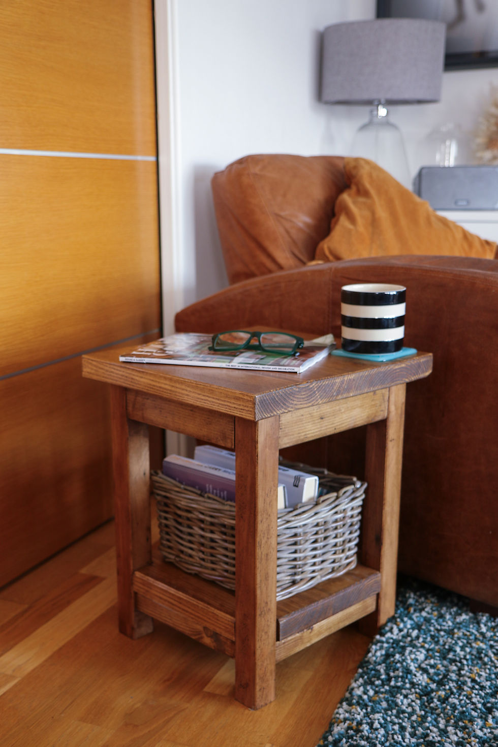Thumbnail: reclaimed wood chunky rustic side table with shelf