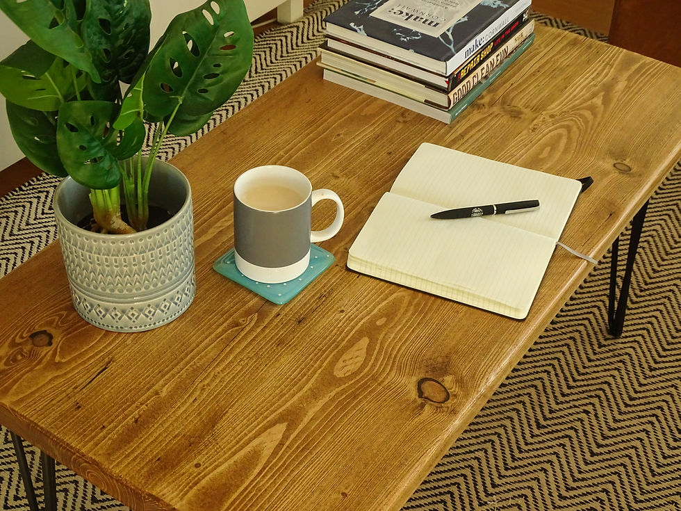 Thumbnail: rustic wooden scaffold board coffee table