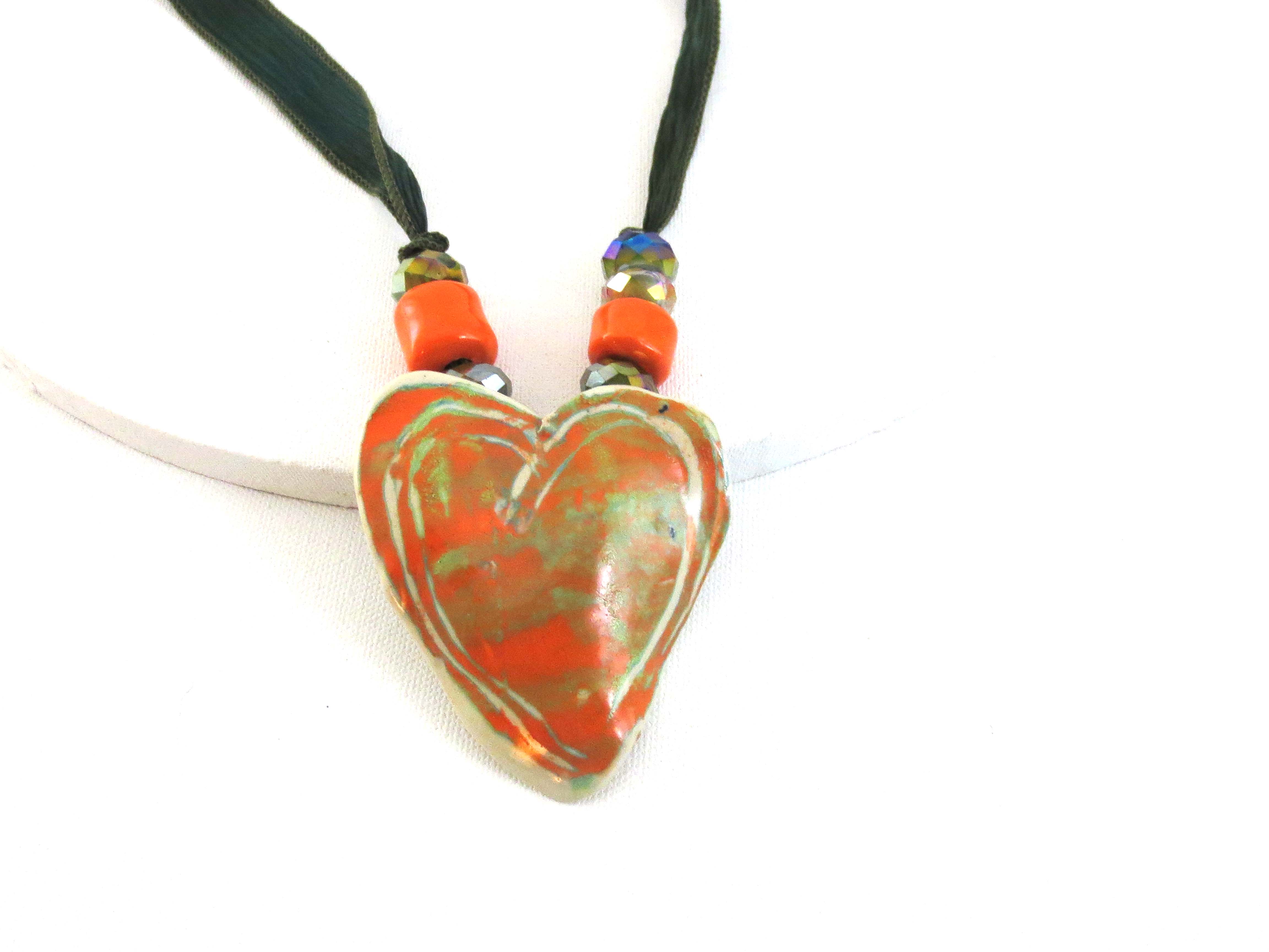 Orange & green ceramic heart
