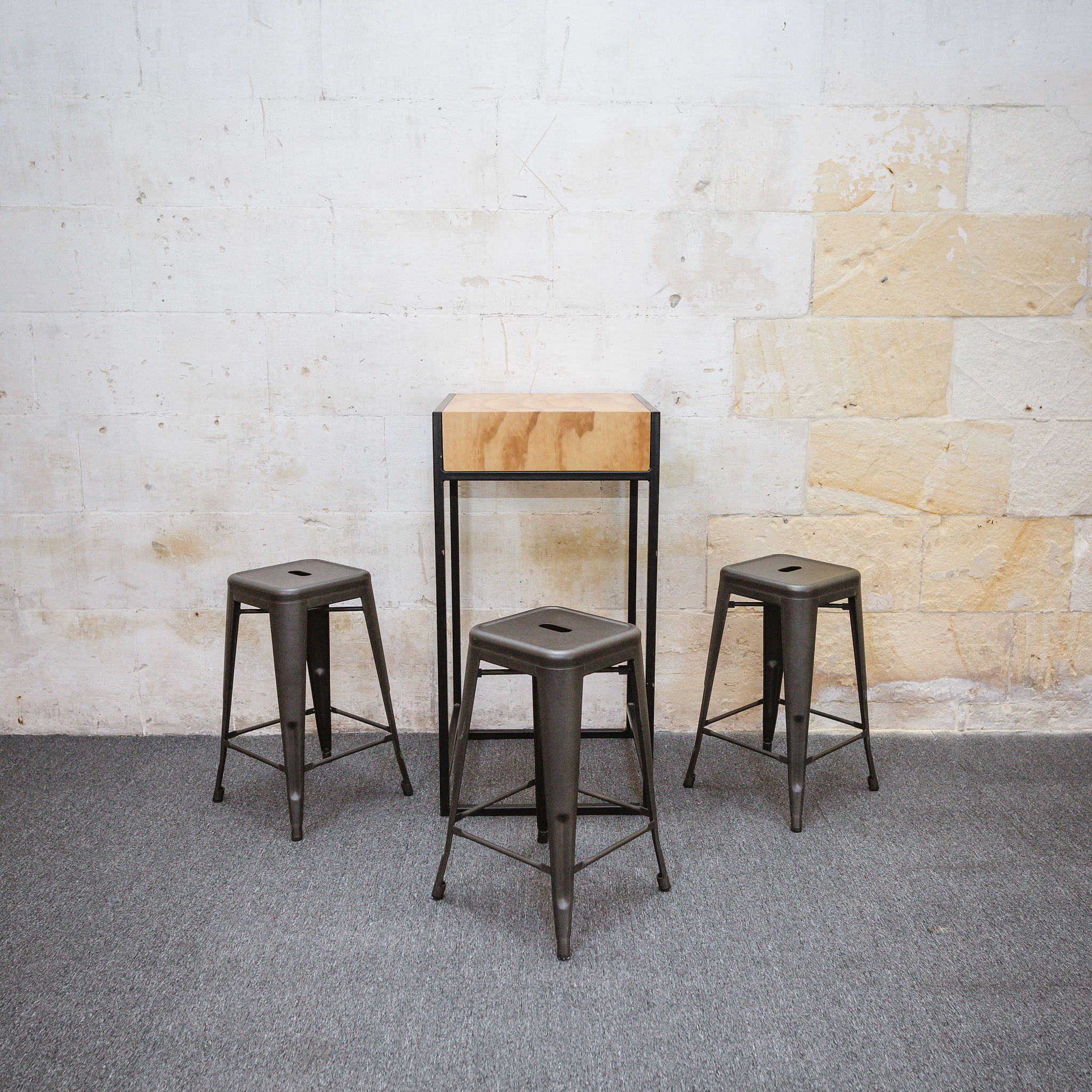 Cube Bar Leaner & Bar Stools