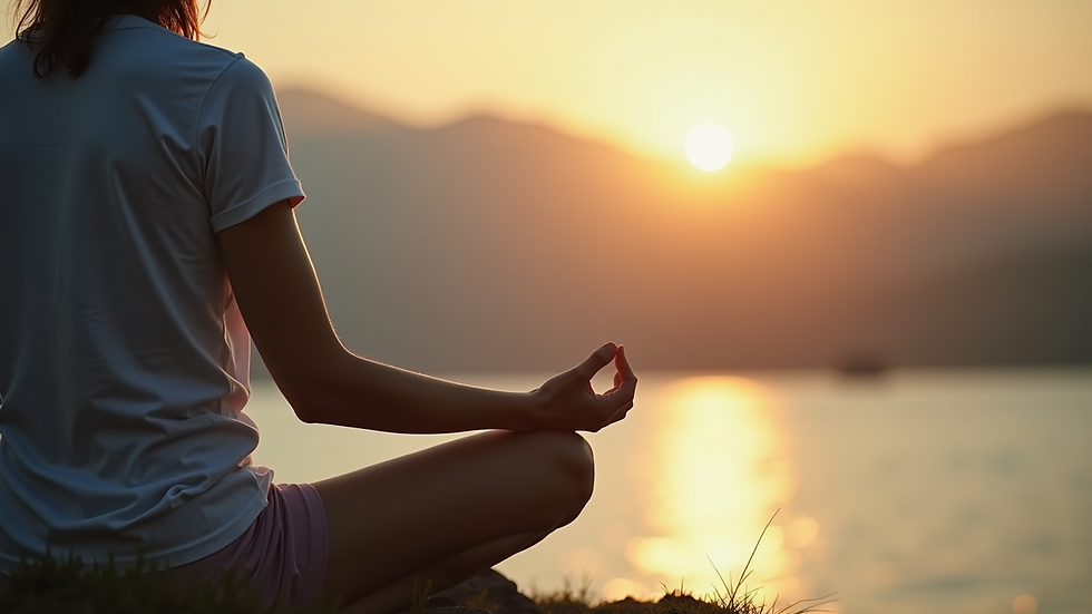 Close-up view of a person meditating in a serene environment