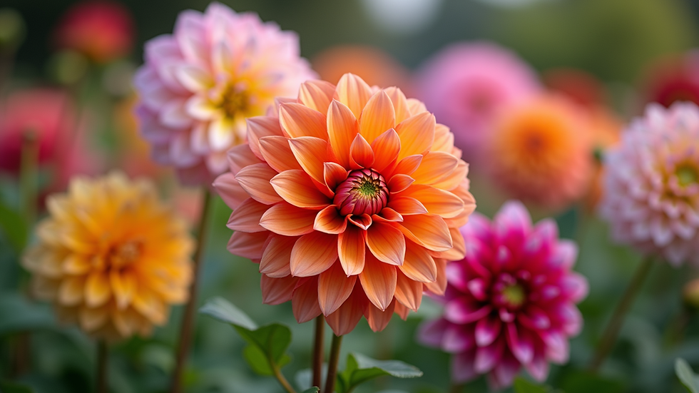 Close-up view of colorful dahlia flowers in Zeeland garden