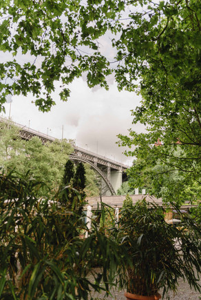 Kirchenfeldbrücke durch die Bäume fotografiert.