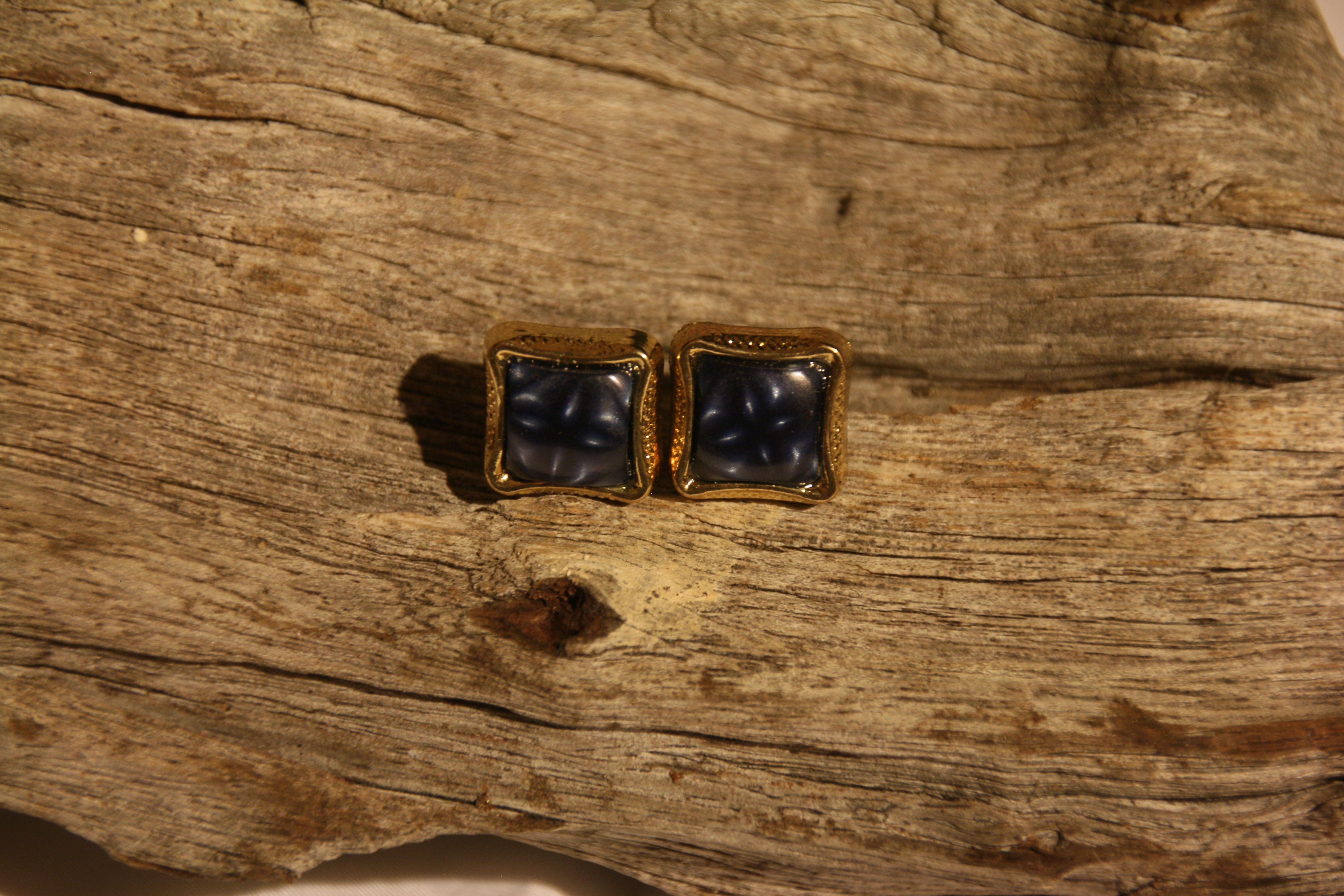 Blue Button Earring
