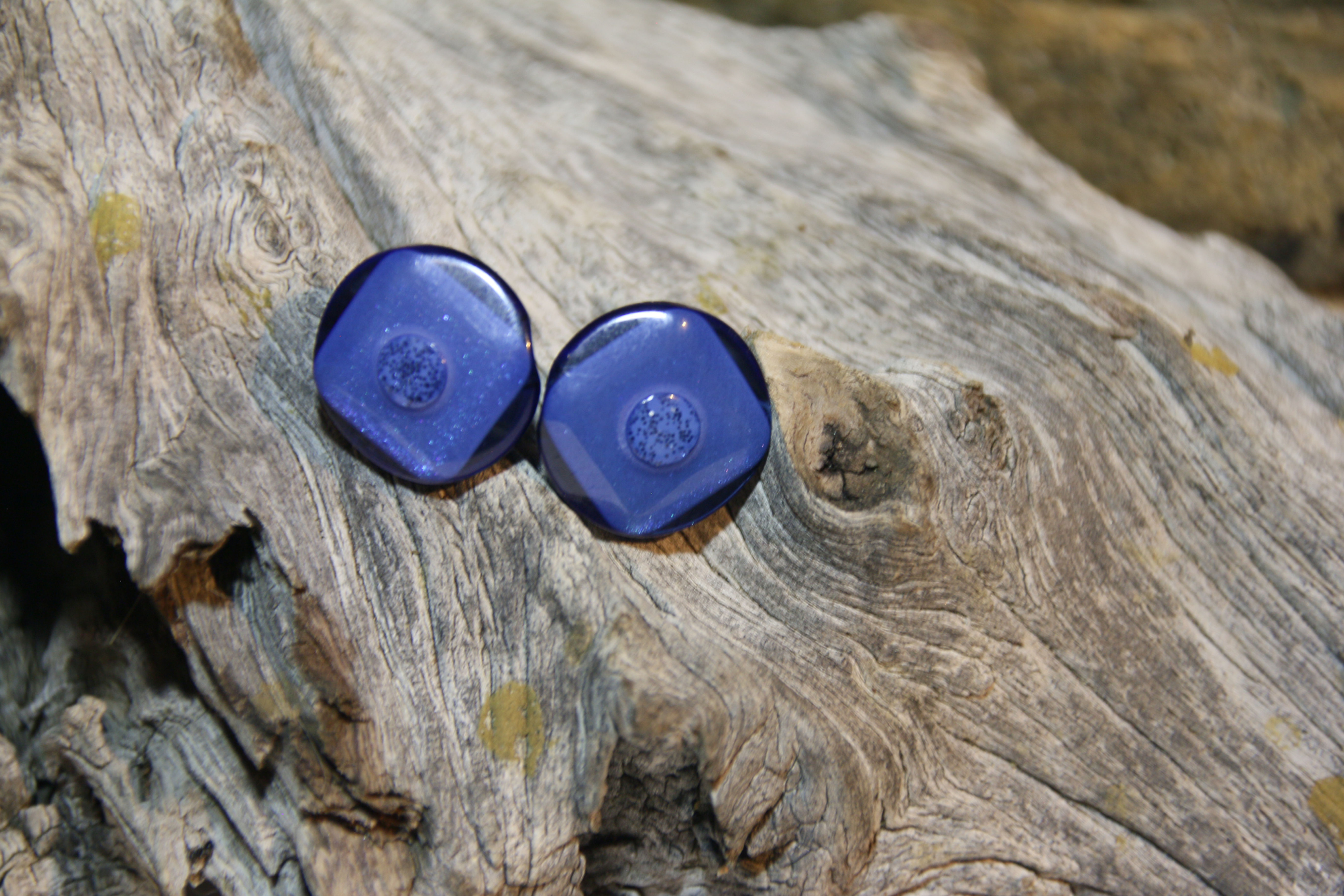 Blue Button Earring