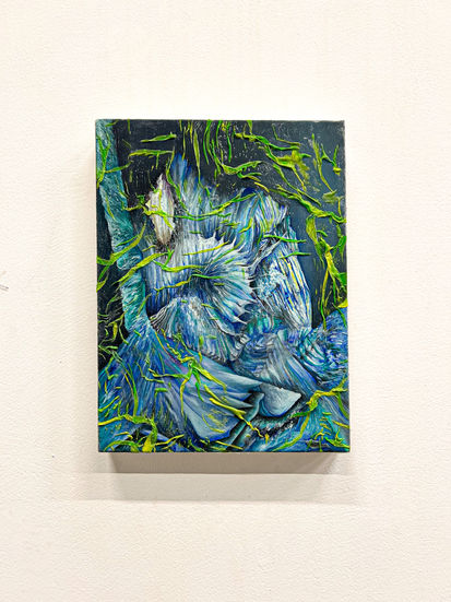 Épave de papiers engloutie, Calanque de la Vesse, Niolon, Côte Bleue, huile sur toile, 30 x 40 cm, Les Ateliers Mue, Villeneuve-la-Garenne, 2025