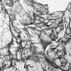 Paroi rocheuse n°1, Plage de la Mitre au Mourillon, crayon gris, A4, 2024