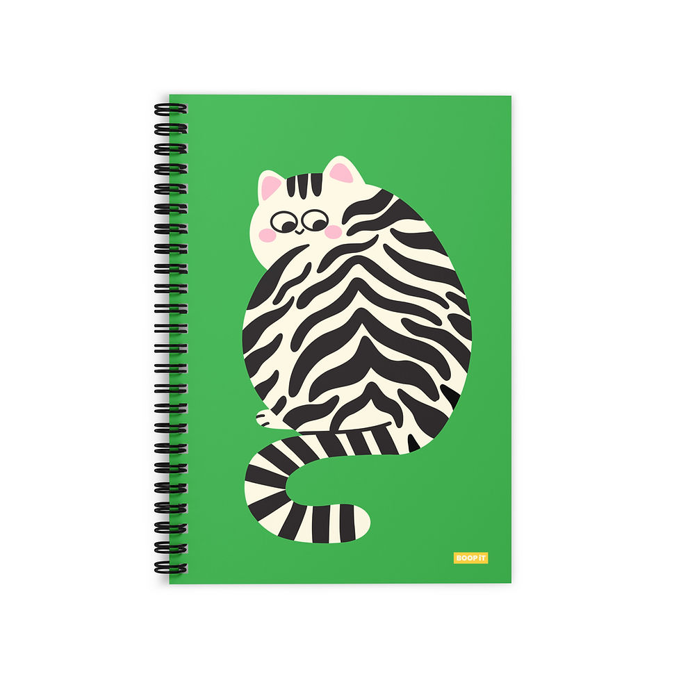 Big Kitty green spiral notebook with striped cat illustration